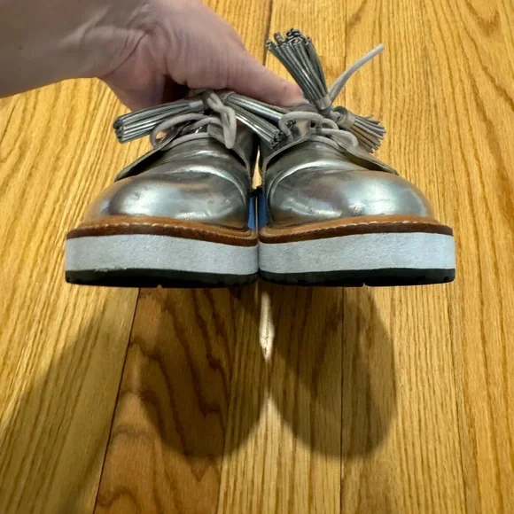 Loeffler Randall Callie Leather Wedge Oxfords in Silver Size 6